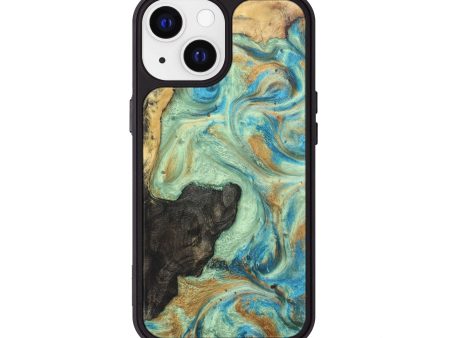 iPhone 13 Wood+Resin Phone Case - Kenzie (Teal & Gold, 697077) For Discount