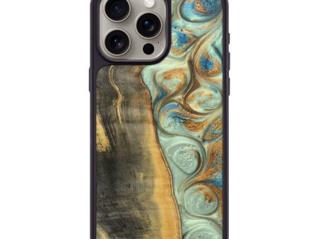 iPhone 15 Pro Max Wood+Resin Phone Case - Skye (Teal & Gold, 694317) Hot on Sale