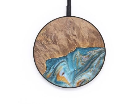 Circle Wood+Resin Wireless Charger - Zuri (Teal & Gold, 695736) For Cheap