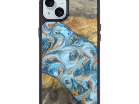 iPhone 15 Plus Wood+Resin Phone Case - Alton (Teal & Gold, 695639) Cheap