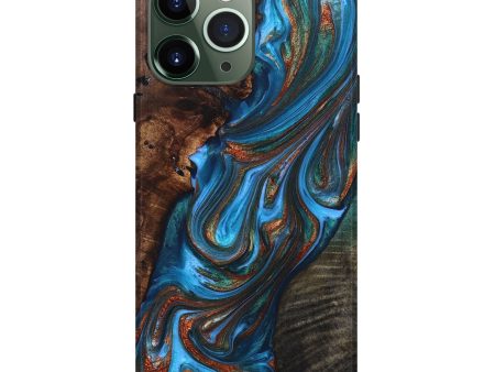 iPhone 13 Pro Max Wood+Resin Live Edge Phone Case - Giselle (Teal & Gold, 697423) Online Hot Sale