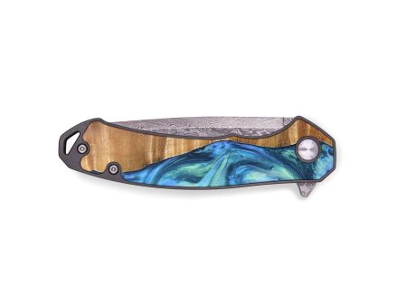 EDC Wood+Resin Pocket Knife - Ann (Blue, 697367) on Sale