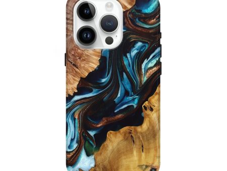 iPhone 15 Pro Wood+Resin Live Edge Phone Case - Audrey (Teal & Gold, 695293) Online Hot Sale