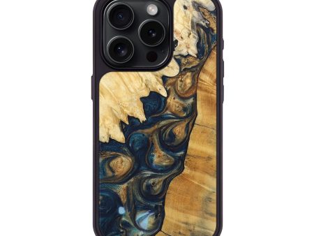 iPhone 15 Pro Wood+Resin Phone Case - Averie (Teal & Gold, 696751) Online