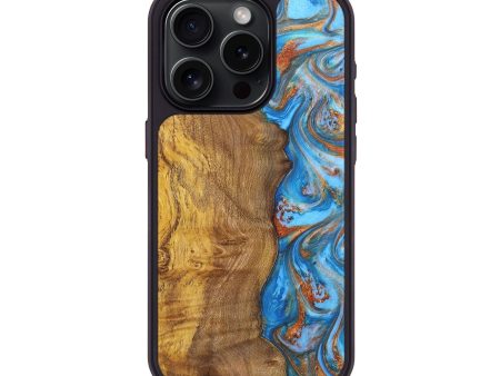 iPhone 15 Pro Wood+Resin Phone Case - Belinda (Teal & Gold, 697462) Sale