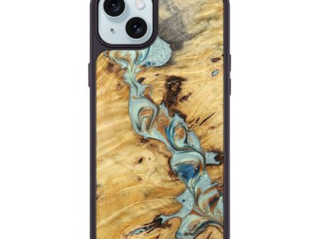 iPhone 15 Plus Wood+Resin Phone Case - Adele (Teal & Gold, 696496) Supply