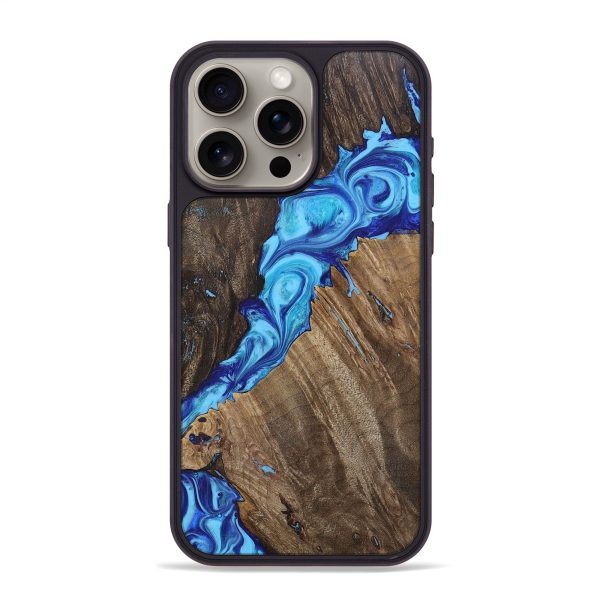 iPhone 15 Pro Max Wood+Resin Phone Case - Fredrick (Blue, 695226) Online Hot Sale