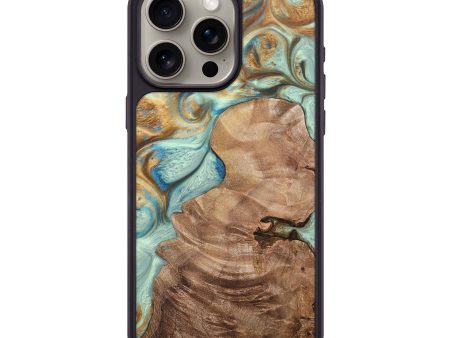 iPhone 15 Pro Max Wood+Resin Phone Case - Connie (Teal & Gold, 694313) Hot on Sale