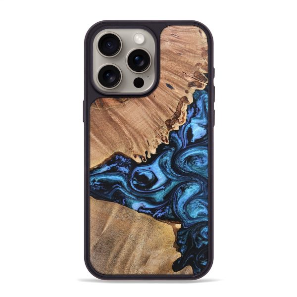 iPhone 15 Pro Max Wood+Resin Phone Case - Madeline (Blue, 697263) Cheap