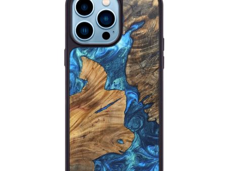 iPhone 14 Pro Max Wood+Resin Phone Case - Gwen (Blue, 697276) Fashion