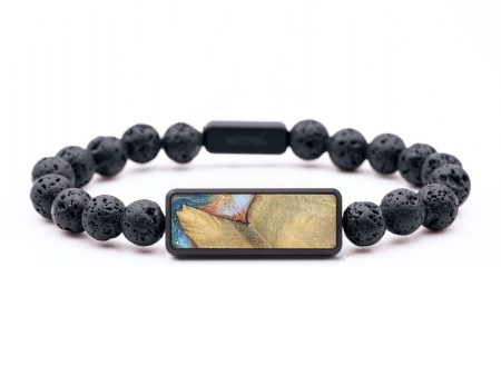 Lava Bead Wood+Resin Bracelet - Adrianna (Teal & Gold, 699242) Online