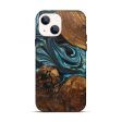 iPhone 13 Wood+Resin Live Edge Phone Case - Monique (Teal & Gold, 699737) on Sale