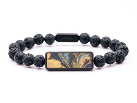 Lava Bead Wood+Resin Bracelet - Gianni (Teal & Gold, 694444) Online Sale