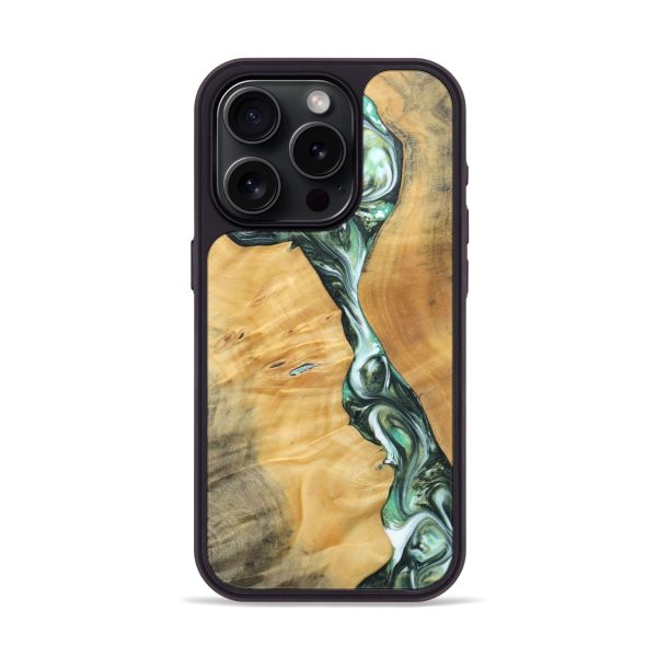 iPhone 15 Pro Wood+Resin Phone Case - Ana (Green, 696468) For Cheap