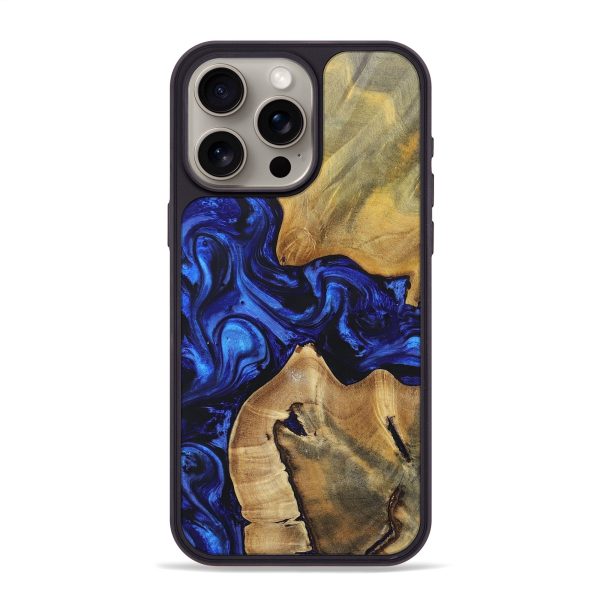 iPhone 15 Pro Max Wood+Resin Phone Case - Guadalupe (Blue, 697489) Fashion