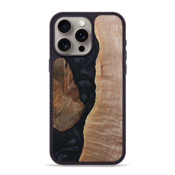 iPhone 15 Pro Max Wood+Resin Phone Case - Colby (Pure Black, 697152) For Cheap