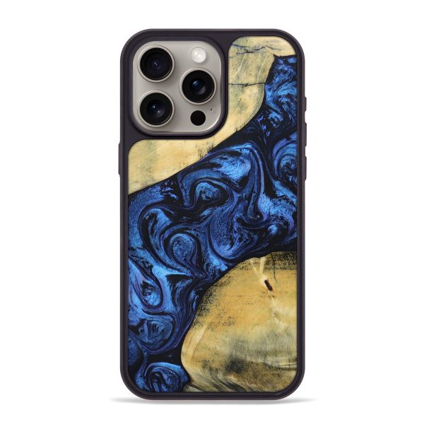 iPhone 15 Pro Max Wood+Resin Phone Case - Nicolette (Blue, 695215) Supply