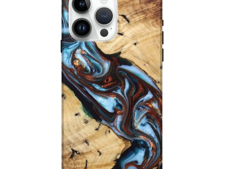 iPhone 15 Pro Max Wood+Resin Live Edge Phone Case - Reed (Teal & Gold, 697926) Sale