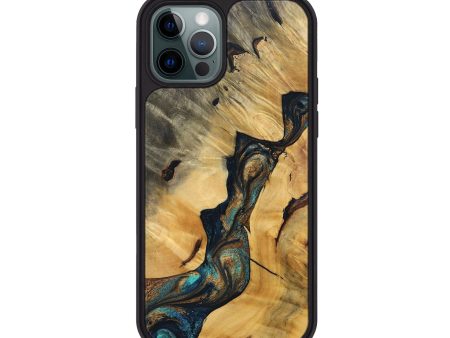 iPhone 12 Pro Wood+Resin Phone Case - Hayes (Teal & Gold, 697249) Online Sale