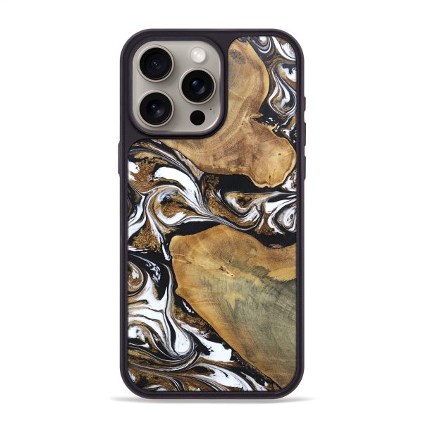 iPhone 15 Pro Max Wood+Resin Phone Case - Shaniqua (Black & White, 697499) For Sale