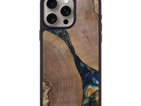 iPhone 15 Pro Max Wood+Resin Phone Case - Maddox (Teal & Gold, 696760) Cheap