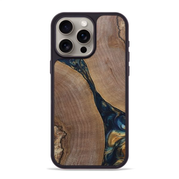 iPhone 15 Pro Max Wood+Resin Phone Case - Maddox (Teal & Gold, 696760) Cheap