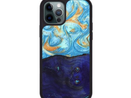 iPhone 12 Pro Wood+Resin Phone Case - Clinton (Teal & Gold, 694186) on Sale