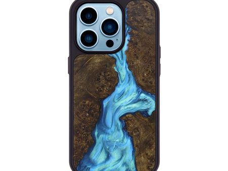 iPhone 14 Pro Wood+Resin Phone Case - Kathi (Blue, 696380) For Sale