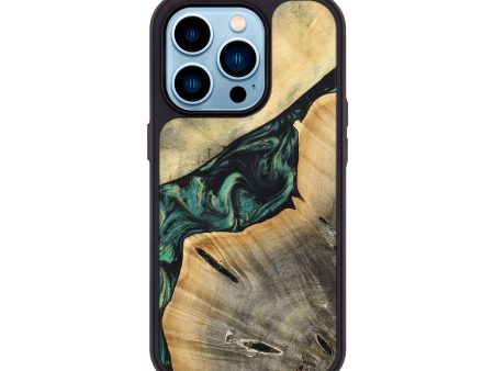 iPhone 14 Pro Wood+Resin Phone Case - Braylen (Green, 696081) For Sale