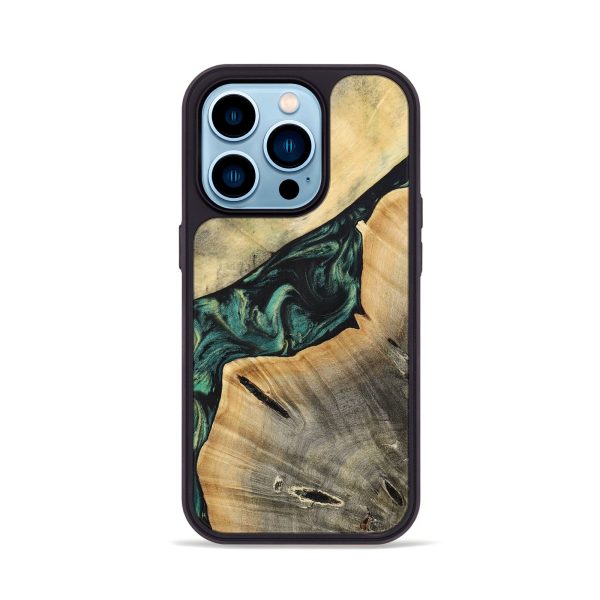 iPhone 14 Pro Wood+Resin Phone Case - Braylen (Green, 696081) For Sale