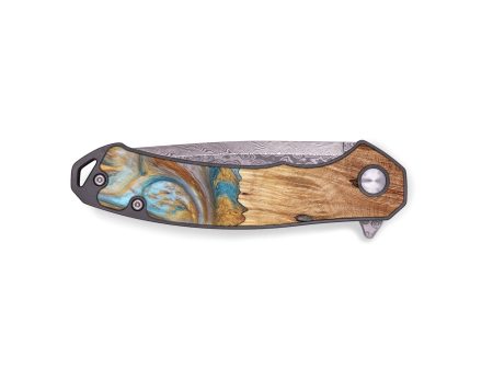 EDC Wood+Resin Pocket Knife - Eileen (Teal & Gold, 696273) Online now