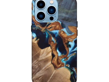 iPhone 14 Pro Wood+Resin Live Edge Phone Case - Drake (Teal & Gold, 697340) Sale