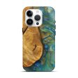 iPhone 15 Pro Wood+Resin Live Edge Phone Case - Gretchen (Teal & Gold, 696144) Fashion