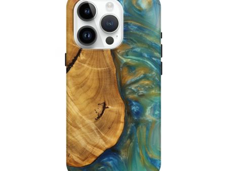 iPhone 15 Pro Wood+Resin Live Edge Phone Case - Gretchen (Teal & Gold, 696144) Fashion