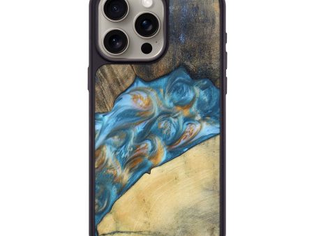 iPhone 15 Pro Max Wood+Resin Phone Case - Ezra (Teal & Gold, 695641) Discount