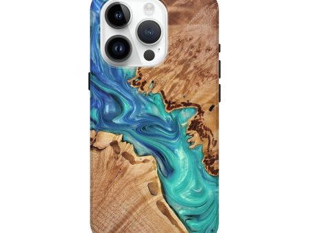 iPhone 15 Pro Wood+Resin Live Edge Phone Case - Ella (Green, 695897) For Discount