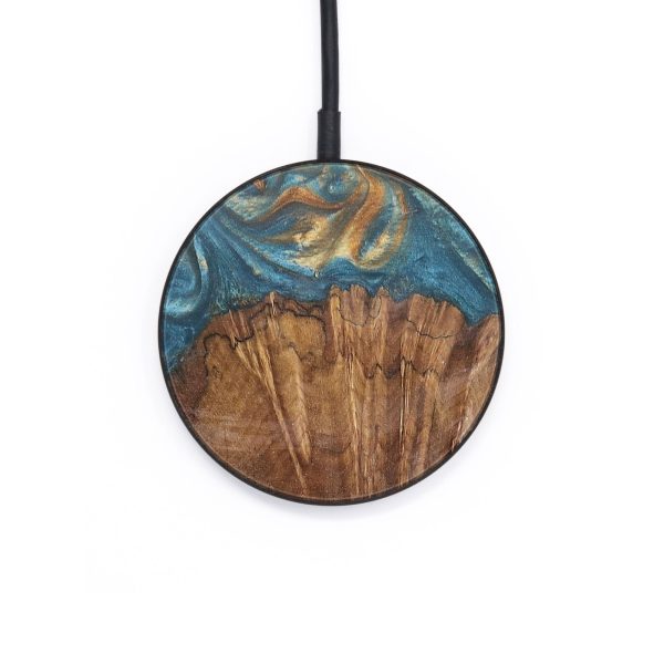 Circle Wood+Resin Wireless Charger - Amie (Teal & Gold, 697890) Online