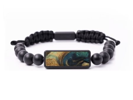 Onyx Bead Wood+Resin Bracelet - Jesse (Teal & Gold, 699278) For Cheap