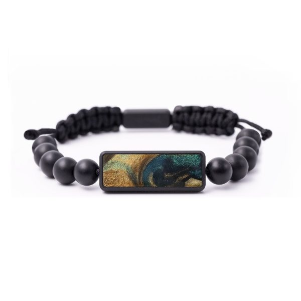 Onyx Bead Wood+Resin Bracelet - Jesse (Teal & Gold, 699278) For Cheap