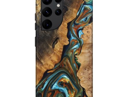 Galaxy S22 Ultra Wood+Resin Live Edge Phone Case - Devante (Teal & Gold, 697336) Sale