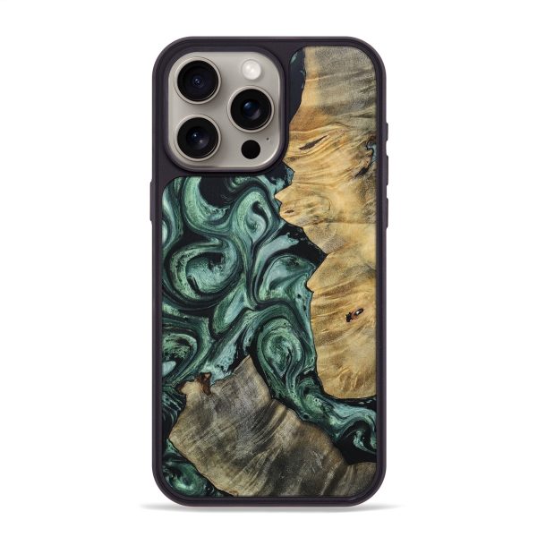 iPhone 15 Pro Max Wood+Resin Phone Case - Kent (Green, 694843) on Sale