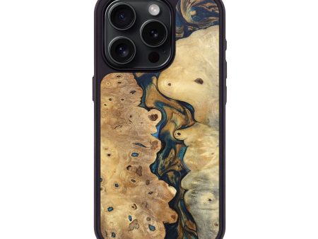 iPhone 15 Pro Wood+Resin Phone Case - Taryn (Teal & Gold, 695630) For Discount