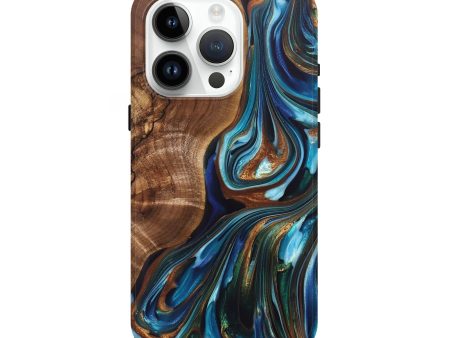 iPhone 15 Pro Wood+Resin Live Edge Phone Case - Veronica (Teal & Gold, 697334) Sale