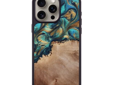 iPhone 15 Pro Max Wood+Resin Phone Case - Enrique (Teal & Gold, 694308) Fashion