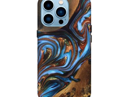 iPhone 14 Pro Wood+Resin Live Edge Phone Case - Andy (Teal & Gold, 697337) For Discount