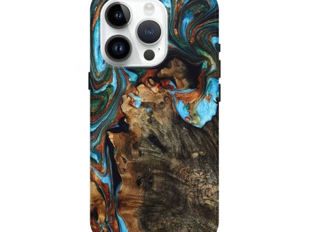 iPhone 15 Pro Wood+Resin Live Edge Phone Case - Clark (Teal & Gold, 697424) Sale