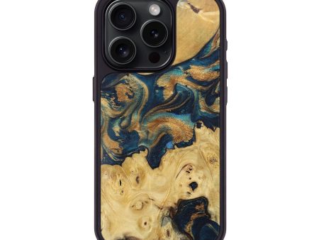 iPhone 15 Pro Wood+Resin Phone Case - Beulah (Teal & Gold, 695636) Online