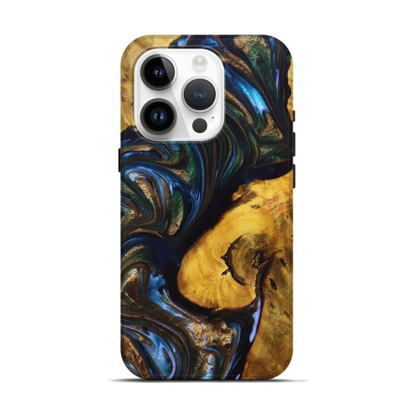 iPhone 15 Pro Wood+Resin Live Edge Phone Case - Ainsley (Teal & Gold, 696308) Online Hot Sale