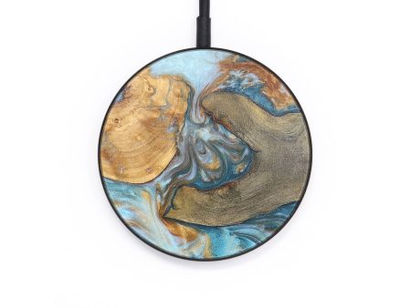 Circle Wood+Resin Wireless Charger - Bryanna (Teal & Gold, 695731) Supply