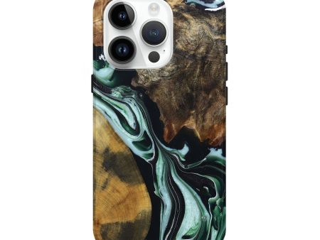 iPhone 15 Pro Wood+Resin Live Edge Phone Case - Whitney (Green, 694385) Sale